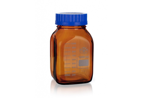 GL80 amber laboratory bottle with PP blue cap and propylene washer from Zimax brand