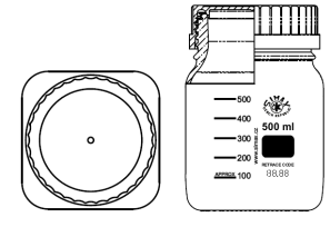 Map of GL80 laboratory bottle with PP blue cap and propylene washer from Zimax brand