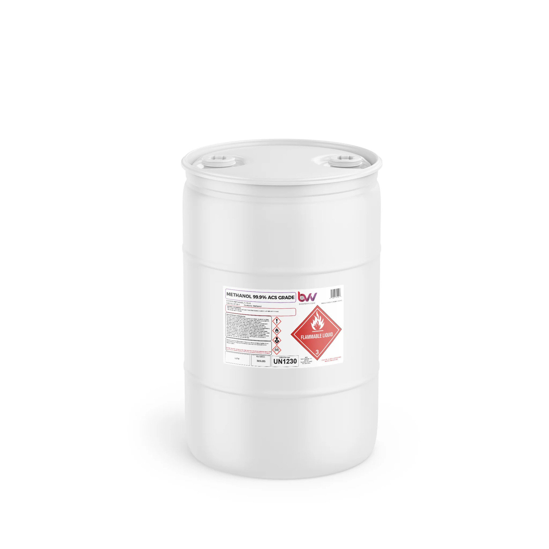  The white barrel contains 99% industrial ethanol and has a white and red technical specifications label 