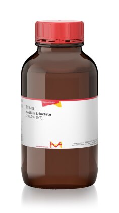 Merck Laboratory Sodium Lactate, in an amber bottle with a red cap and a white specification label