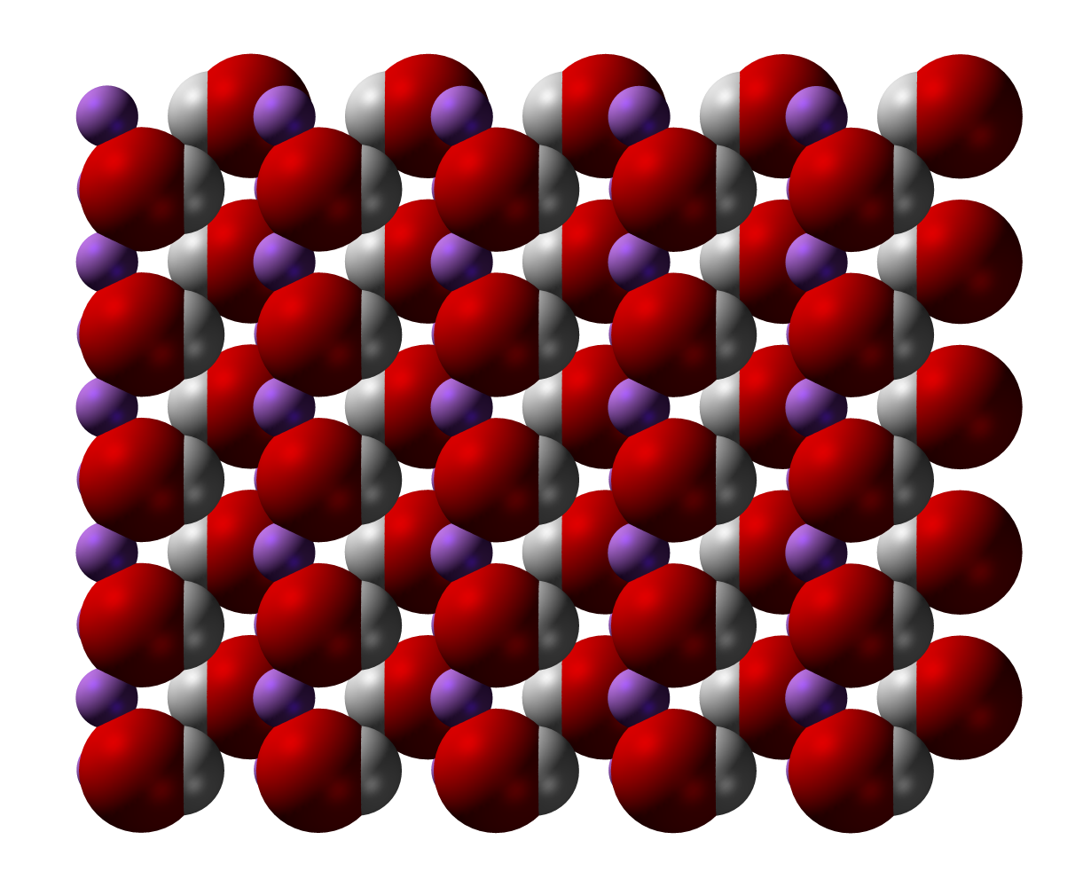  The molecular structure of lithium hydroxide in three dimensions in red and purple colors, which shows the shape of the 