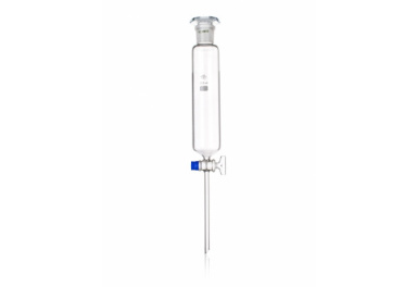 aFUNNEL SEPARATORY, CYLINDRICAL WITH GLASS STOPPER SJ​​​​​​​ with a tube attached to it