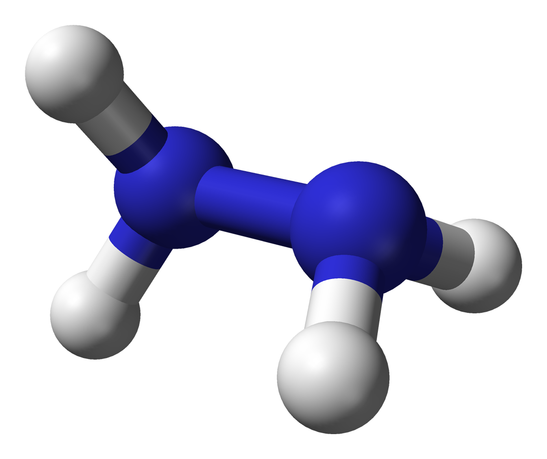  Hydrazine molecular structure designed in 3D in blue and gray colors 