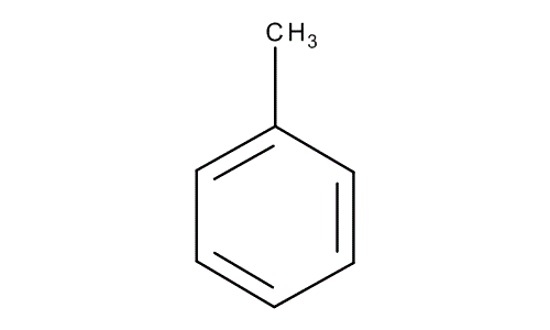 The linear formula structure of toluene drawn in black on a white board