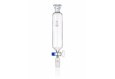 aFUNNEL SEPARATORY, CYLINDRICAL DROPPING with a blue handle