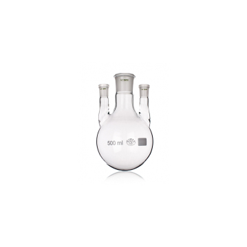 A round-bottom flask with a side arm, typically used in chemical laboratories for distillation processes, is shown on a white background. The flask has a capacity of 250 ml indicated by a marking on its surface.