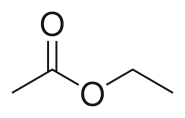 The chemical formula of ethyl acetate drawn with black lines on a white screen