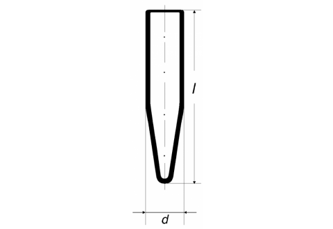 Diagram of a cylindrical object with a tapered end, depicted with dimensions labeled 