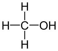 The chemical formula of methanol drawn linearly