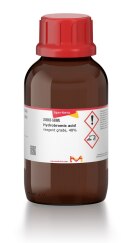 Merck trifluoroacetic acid laboratory glass with information and product identifiers on it