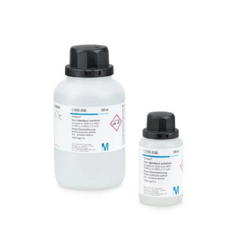 Merck brand triethylammonium acetate buffer in plastic bottles with black lids and product specifications label